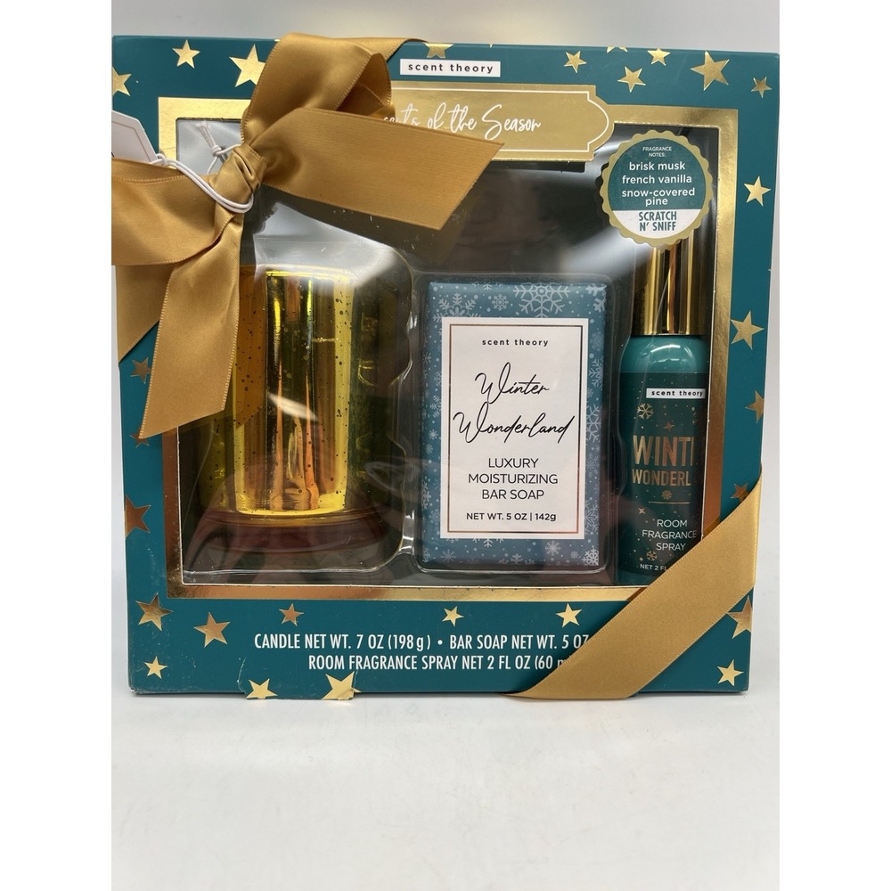 Scent Theory Winter Wonderland Body Soap Candle Room Fragrance Pine Musk Vanilla
